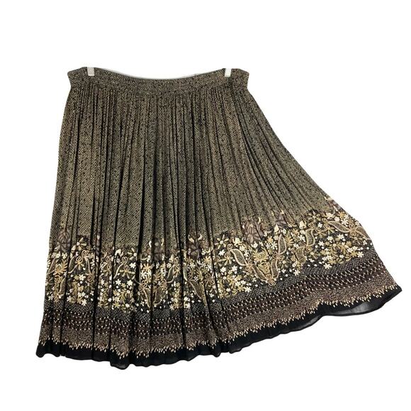 nwot JANE ASHLEY Skirt 2X Brown Floral Beaded Pleated Ruched Pull-Up Pocket Midi